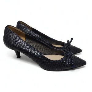 Prada Woven Leather Kitten Heel Pumps Bow Y2K Size 40 US 9.5 10 Designer Heels